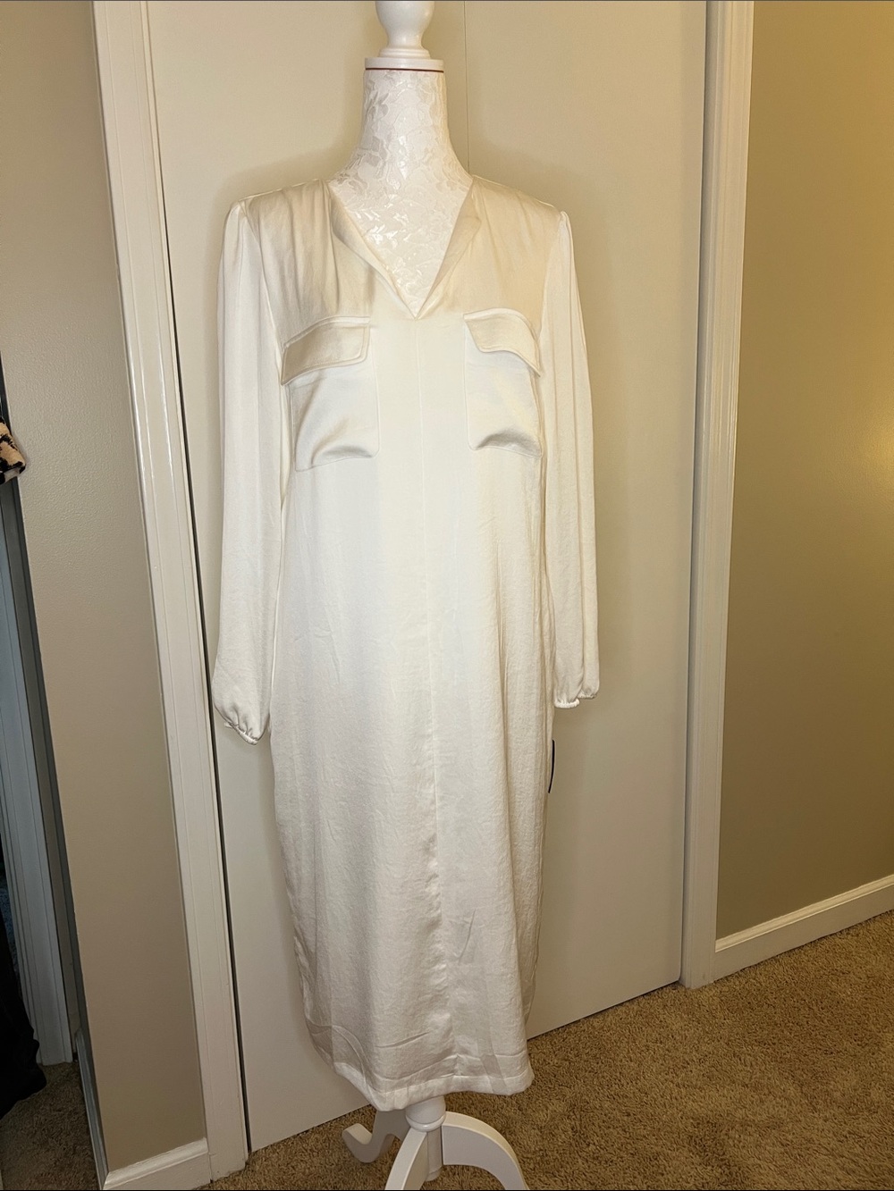 NWT Alfani White Blouse Midi Dress with Black Label